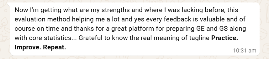 Student feedback screenshot