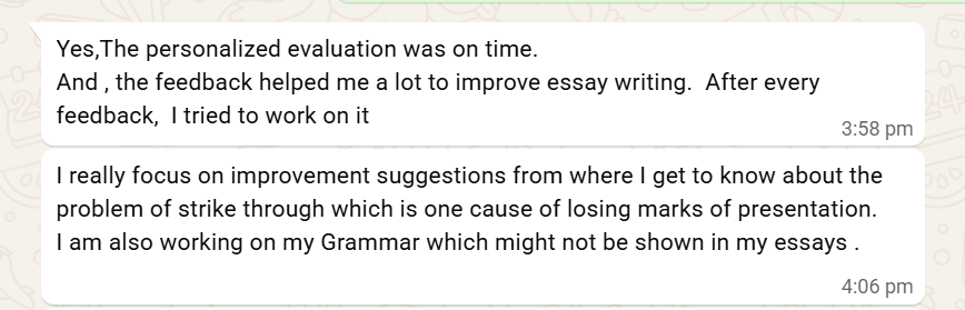 Student feedback screenshot