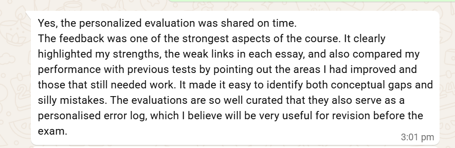 Student feedback screenshot