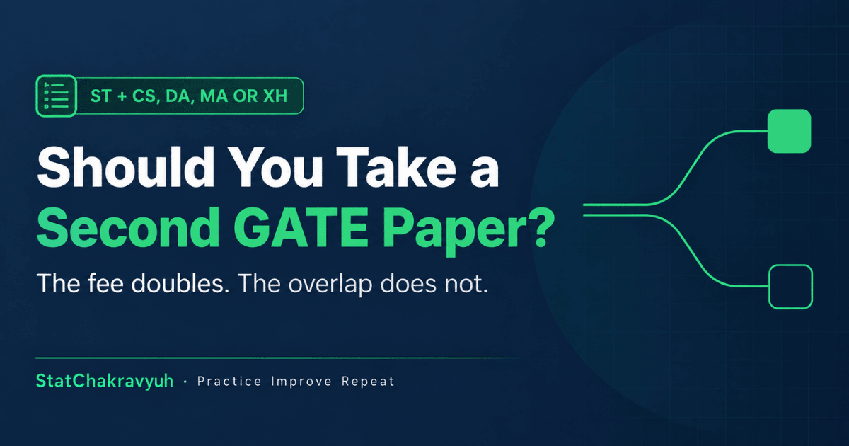 GATE Statistics second paper banner comparing ST with CS, DA, MA and XH combinations