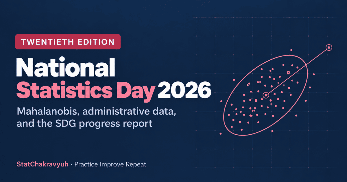 National Statistics Day 2026 banner showing Mahalanobis and the administrative data theme