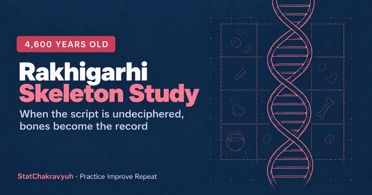 Rakhigarhi skeleton study banner showing Harappan DNA and archaeological analysis