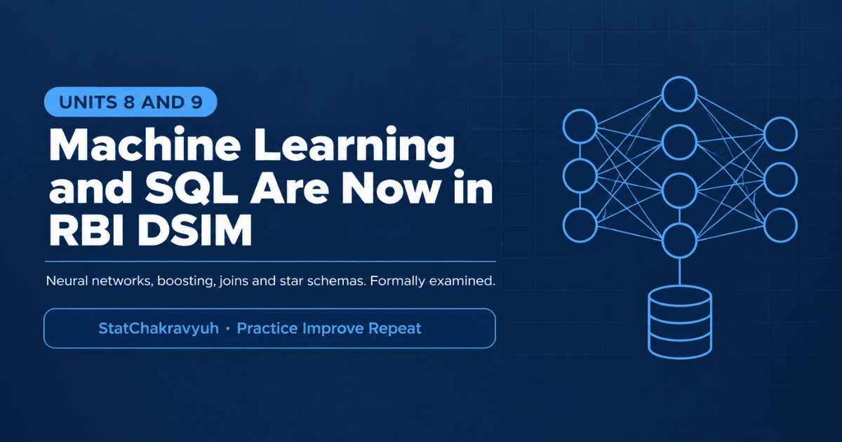 RBI DSIM syllabus banner showing machine learning and database units eight and nine