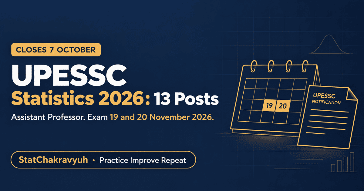 UPESSC Statistics 2026 notification banner showing 13 Assistant Professor posts and the 7 October deadline